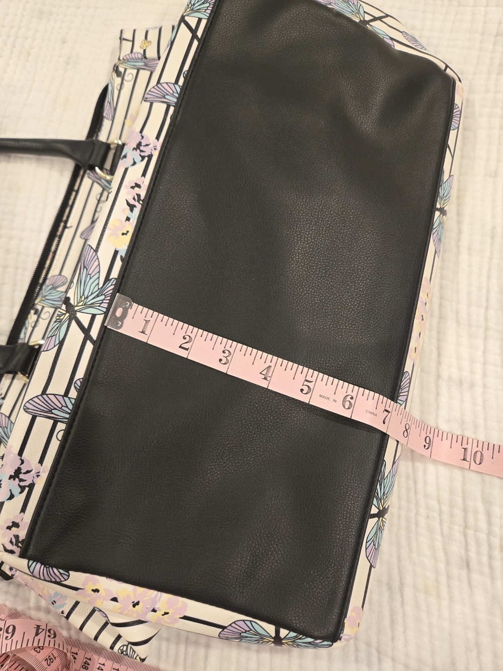 Betsey Johnson Butterfly Floral Stripe Tote with Black Trim - Picture 8 of 9